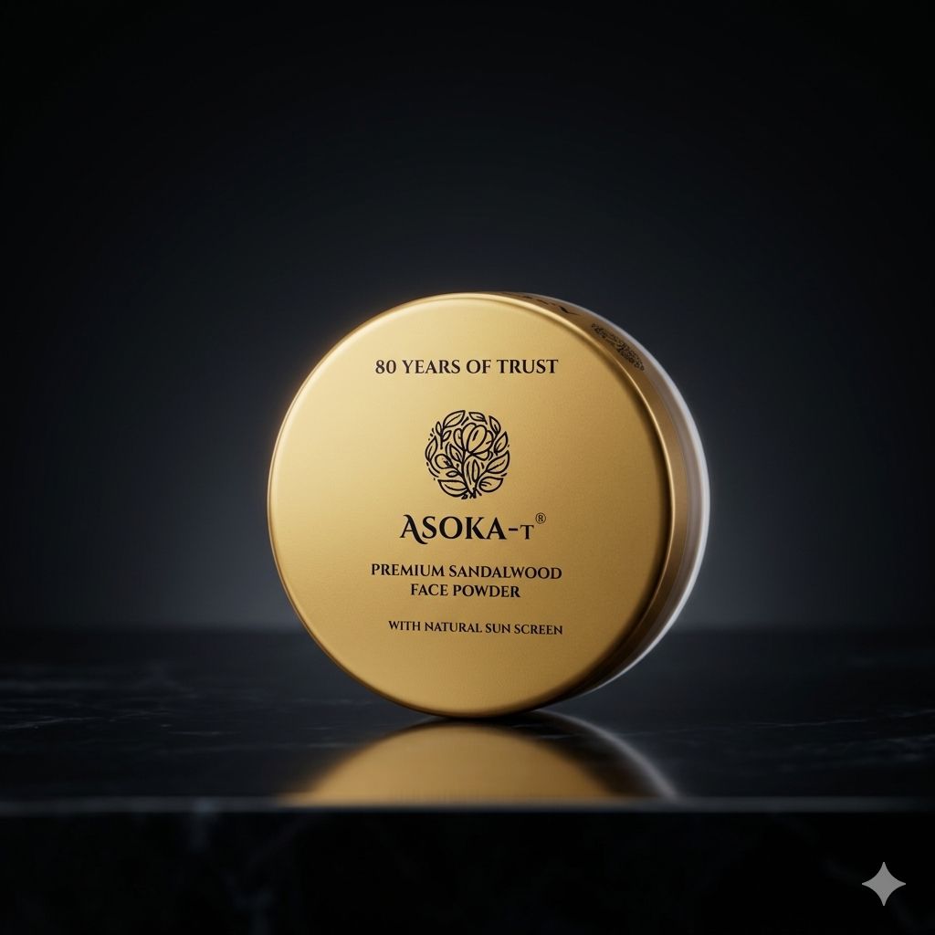 Asoka-T Premium Sandalwood Face Powder compact tin with natural sunscreen